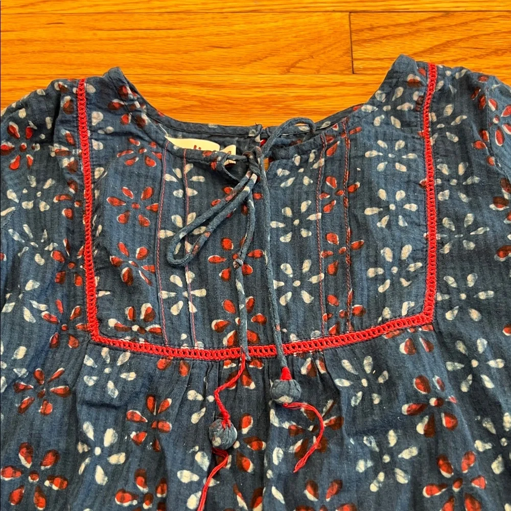 Beautiful Fabindia Red, White, Blue Floral Pattern Cotton Flounce Girls Dress